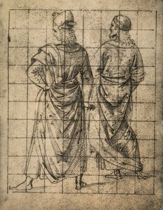 Twee staande mannelijke figuren, achteraanzicht door Raffaello Sanzio Raphael